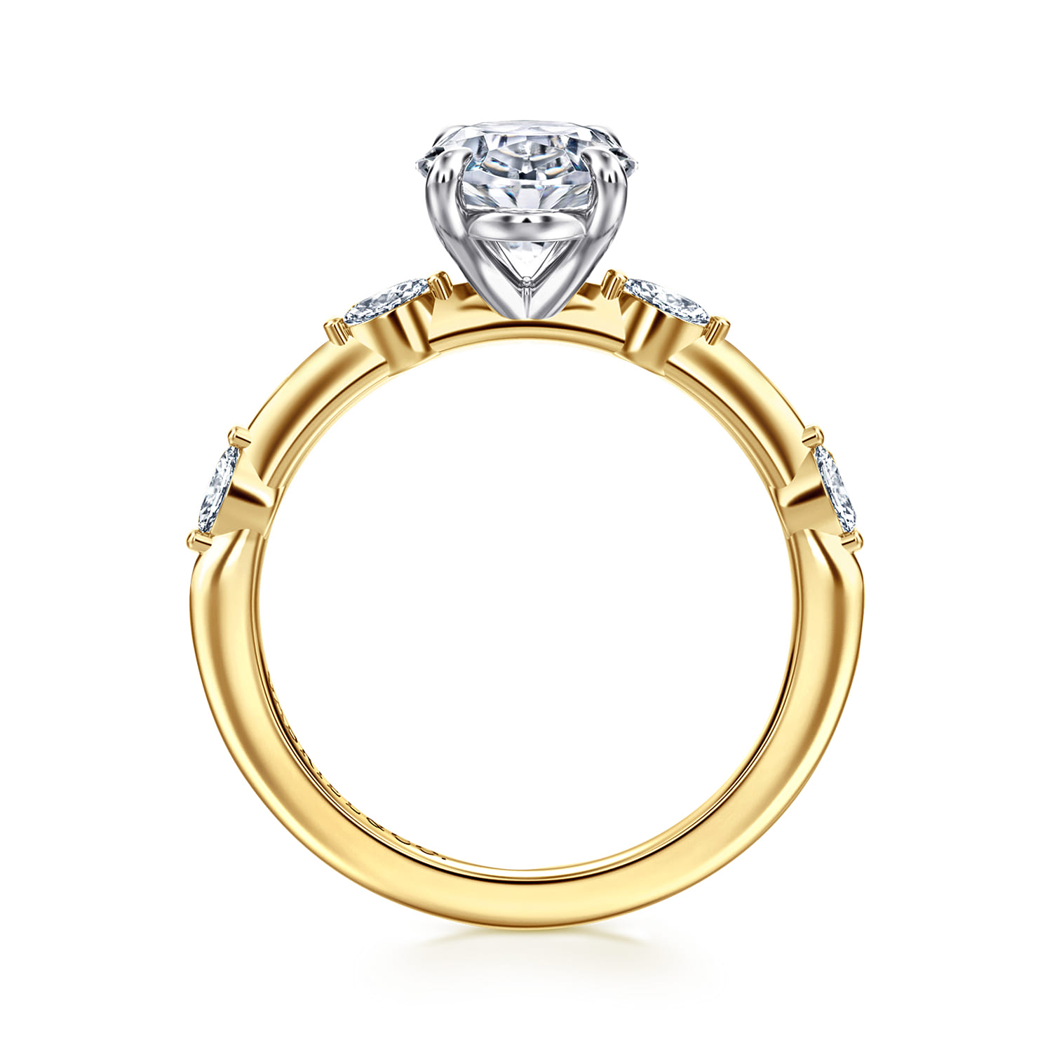Marline - 14K White-Yellow Gold Oval Diamond Engagement Ring - 0.17 ct - Shot 2