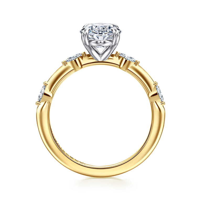 Marline - 14K White-Yellow Gold Oval Diamond Engagement Ring - 0.17 ct - Shot 2