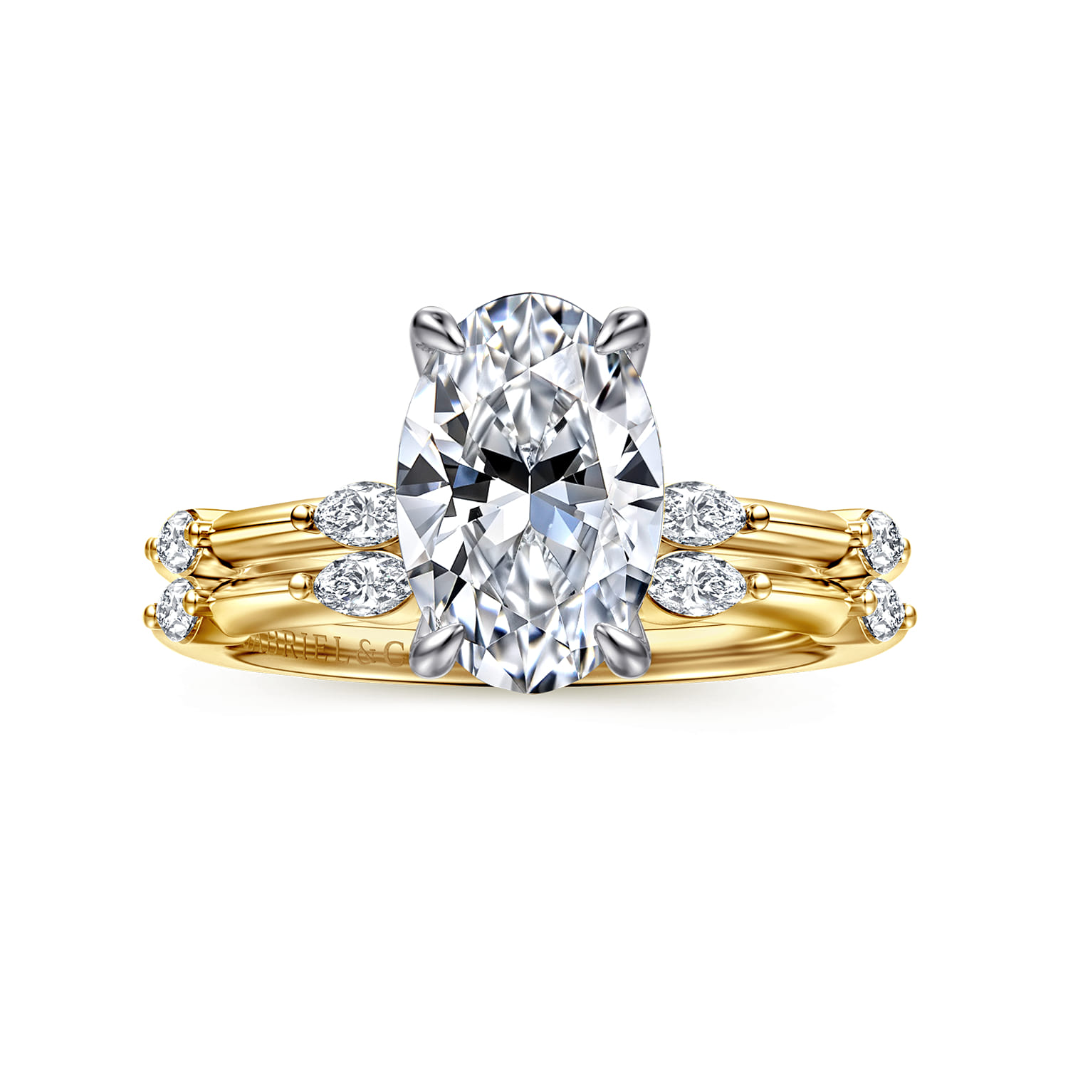 Marline - 14K White-Yellow Gold Oval Diamond Engagement Ring - 0.17 ct - Shot 4
