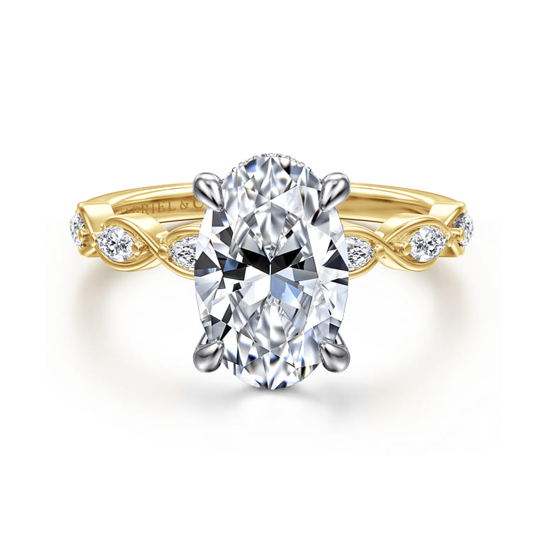Claudia - 14K White-Yellow Gold Oval Diamond Engagement Ring - 0.3 ct - Shot 1