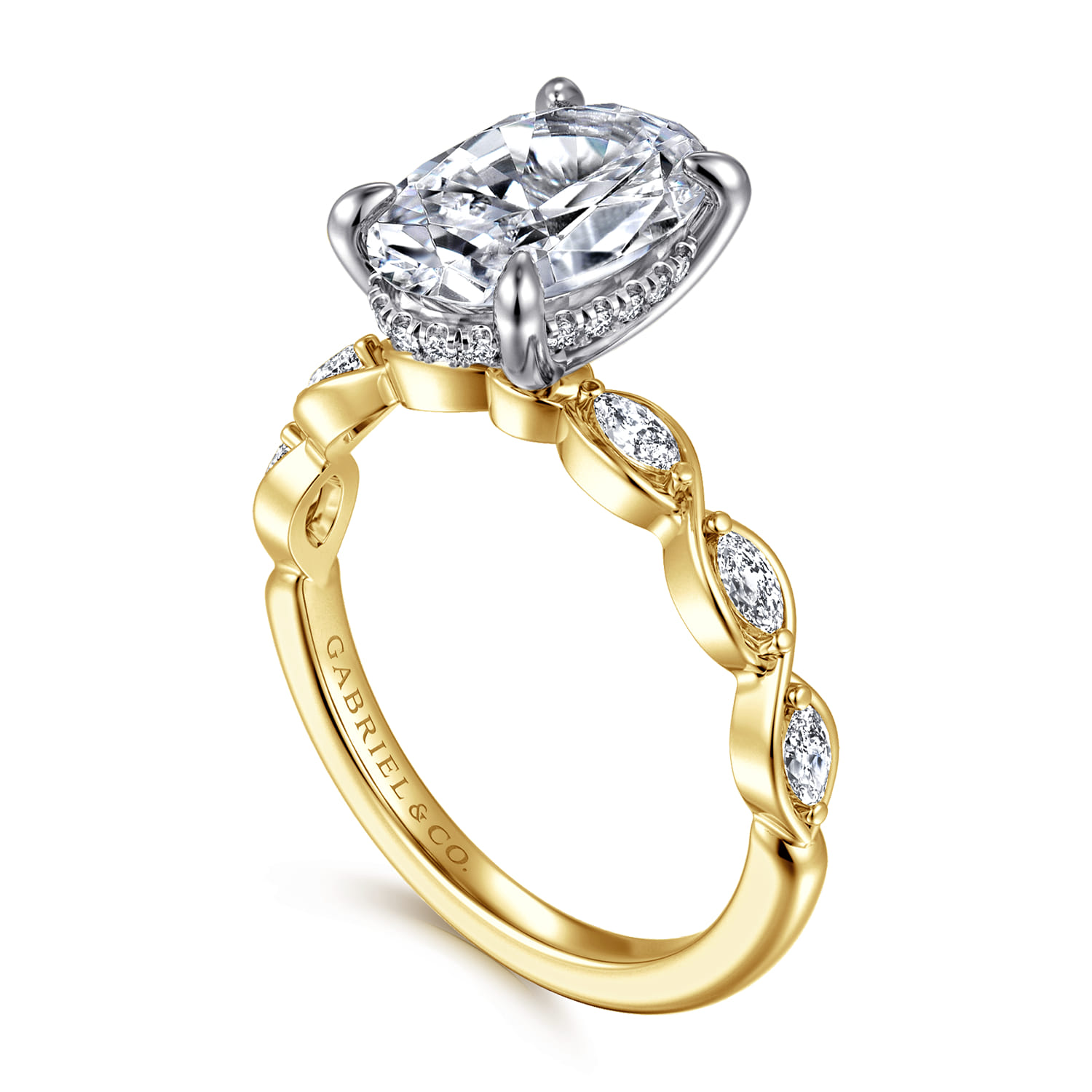 Claudia - 14K White-Yellow Gold Oval Diamond Engagement Ring - 0.3 ct - Shot 3