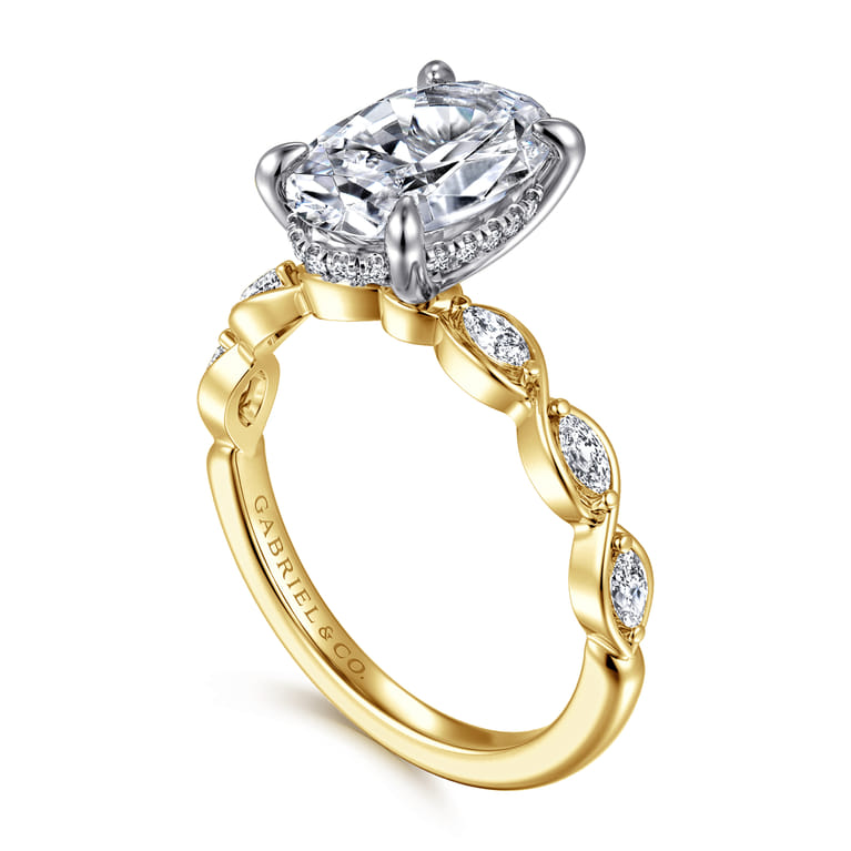 Claudia - 14K White-Yellow Gold Oval Diamond Engagement Ring - 0.3 ct - Shot 3