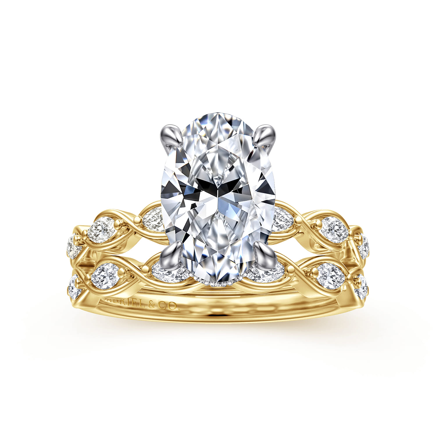 Claudia - 14K White-Yellow Gold Oval Diamond Engagement Ring - 0.3 ct - Shot 4
