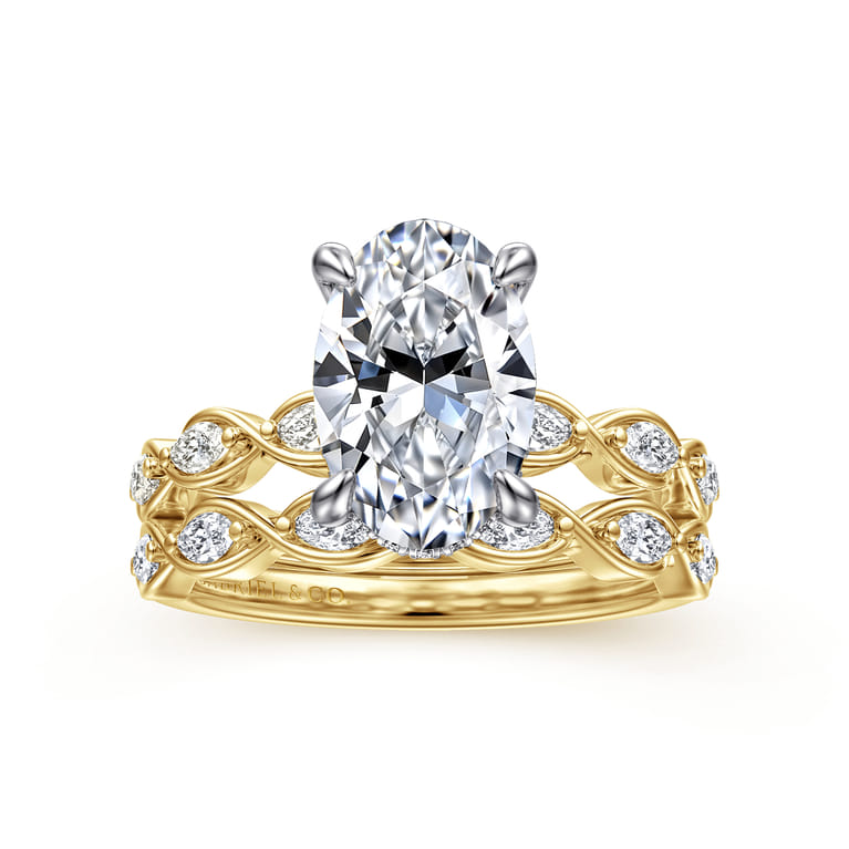 Claudia - 14K White-Yellow Gold Oval Diamond Engagement Ring - 0.3 ct - Shot 4