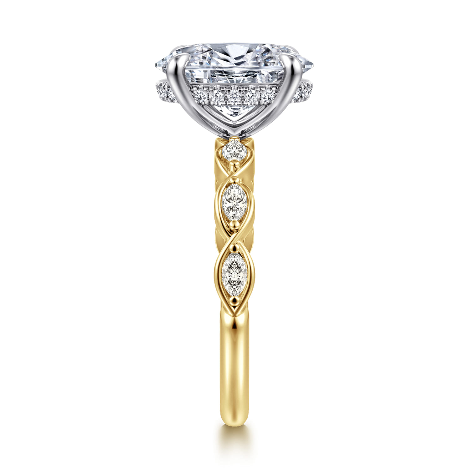Claudia - 14K White-Yellow Gold Oval Diamond Engagement Ring - 0.3 ct - Shot 5