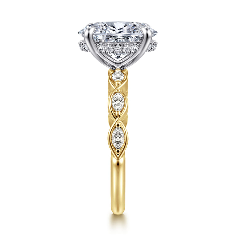 Claudia - 14K White-Yellow Gold Oval Diamond Engagement Ring - 0.3 ct - Shot 5