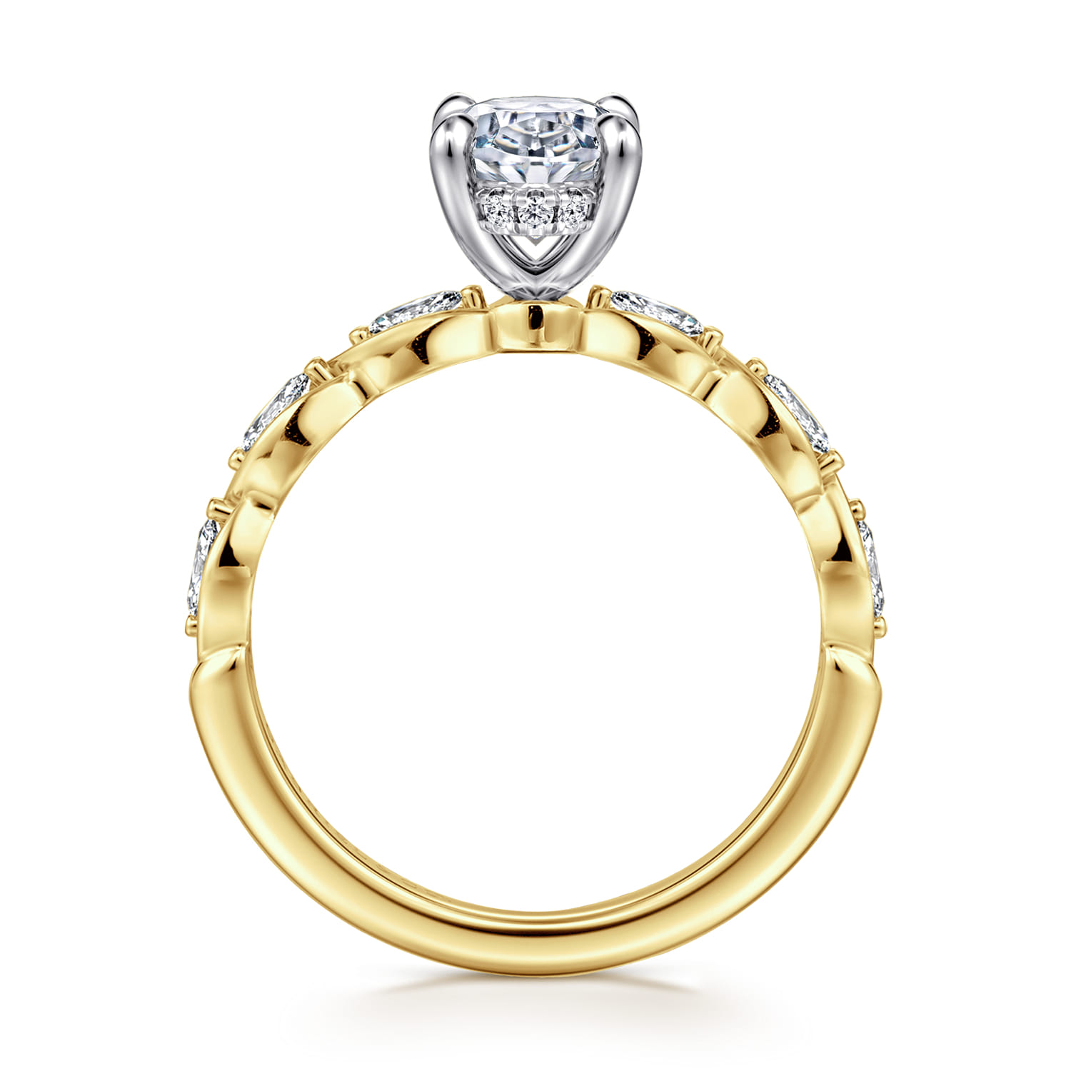 Claudia - 14K White-Yellow Gold Oval Diamond Engagement Ring - 0.3 ct - Shot 2