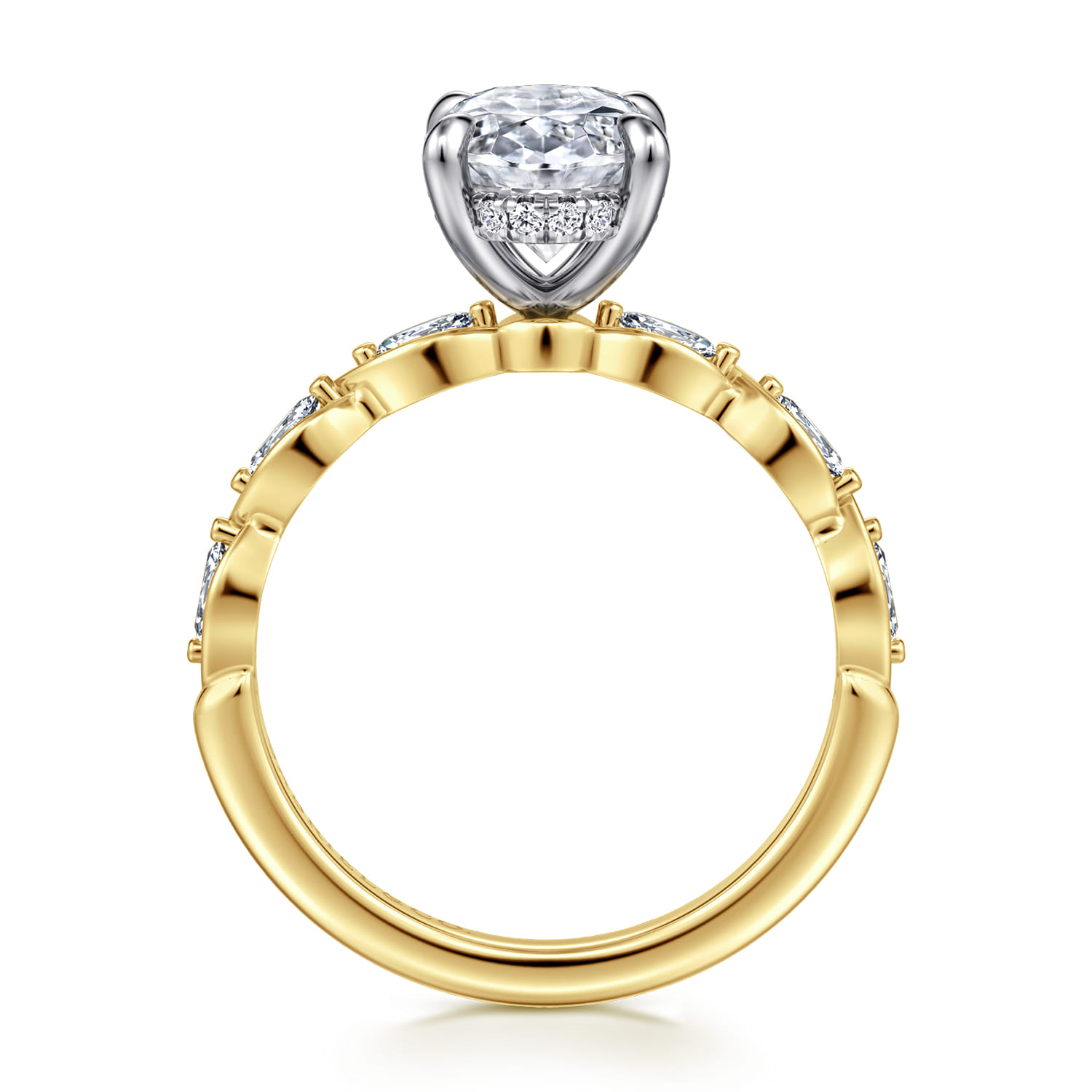 Claudia - 14K White-Yellow Gold Oval Diamond Engagement Ring - 0.3 ct - Shot 2