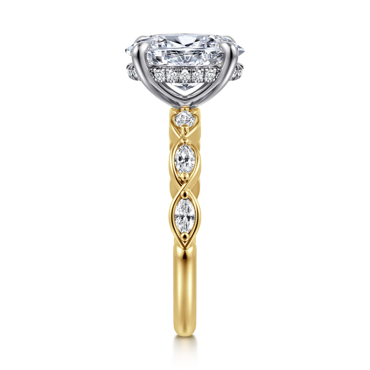 Claudia - 14K White-Yellow Gold Oval Diamond Engagement Ring - 0.3 ct - Shot 4