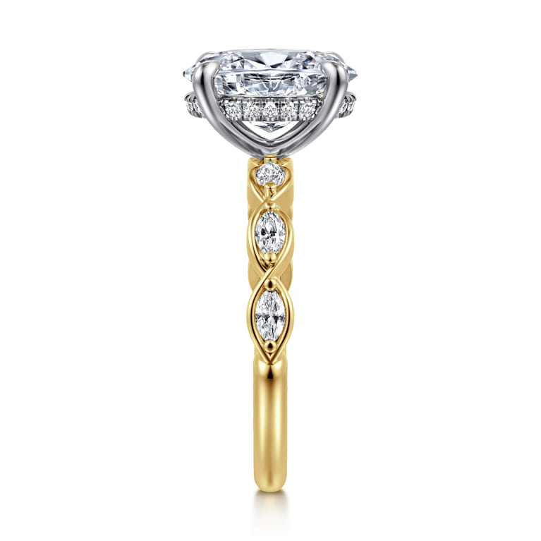 Claudia - 14K White-Yellow Gold Oval Diamond Engagement Ring - 0.3 ct - Shot 4