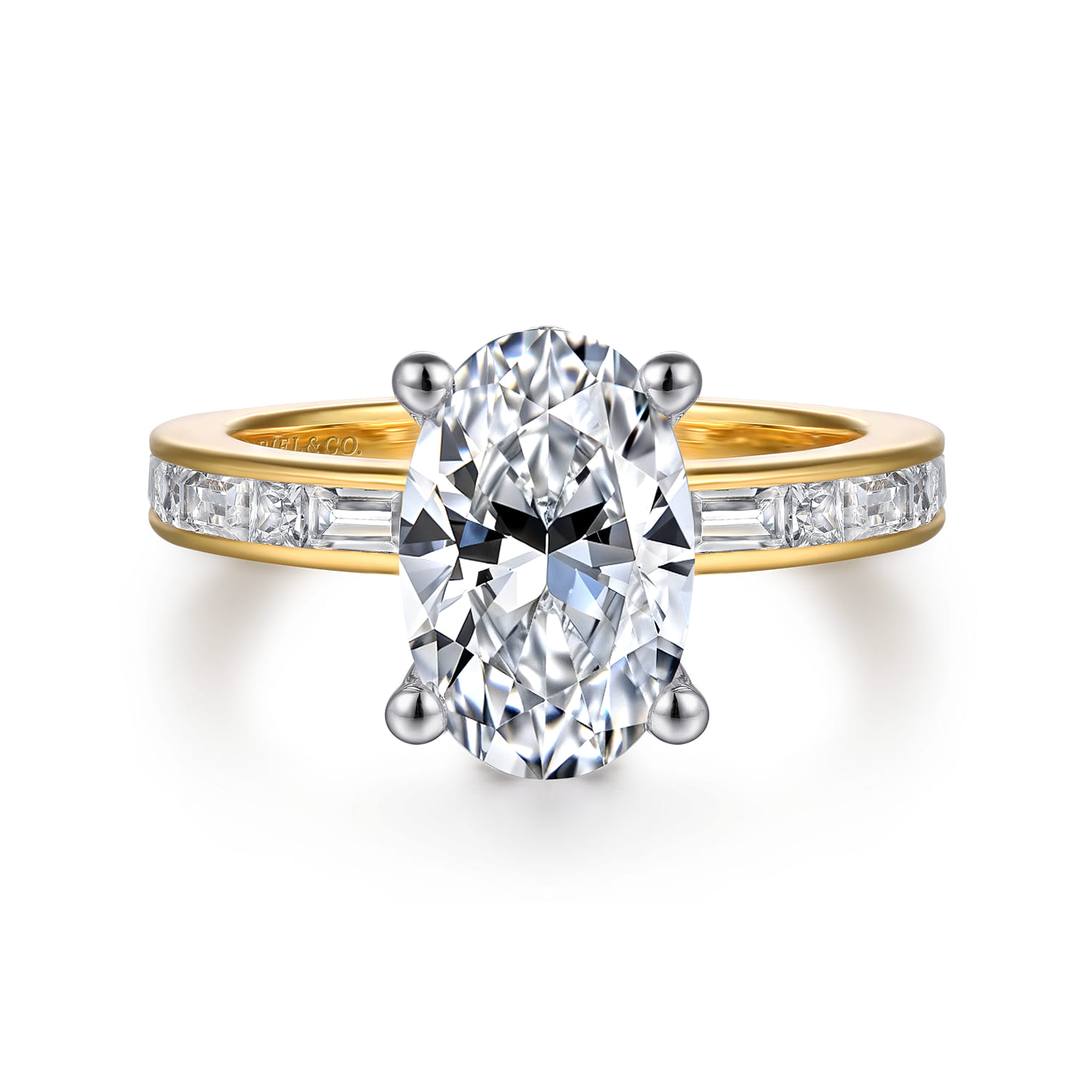 Jonah - 14K White-Yellow Gold Channel Set Baguette Oval Diamond Engagement Ring - 0.8 ct - Shot 1