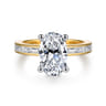 Jonah - 14K White-Yellow Gold Channel Set Baguette Oval Diamond Engagement Ring - 0.8 ct
