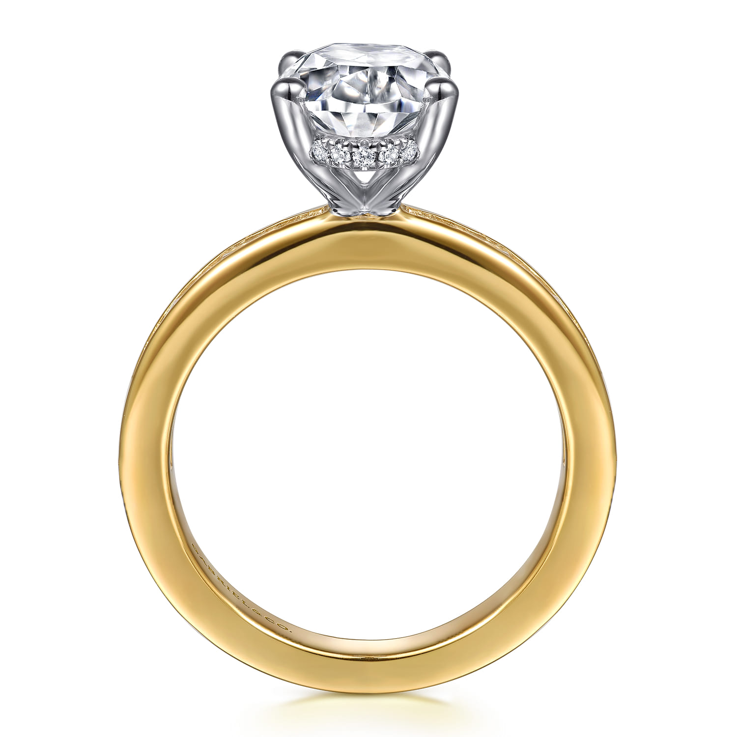 Jonah - 14K White-Yellow Gold Channel Set Baguette Oval Diamond Engagement Ring - 0.8 ct - Shot 2