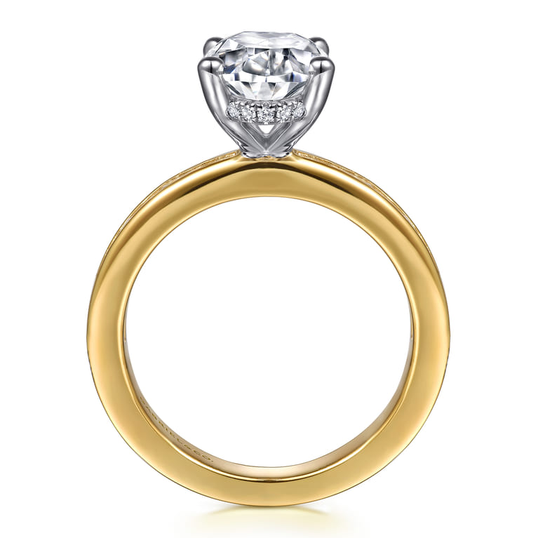 Jonah - 14K White-Yellow Gold Channel Set Baguette Oval Diamond Engagement Ring - 0.8 ct - Shot 2