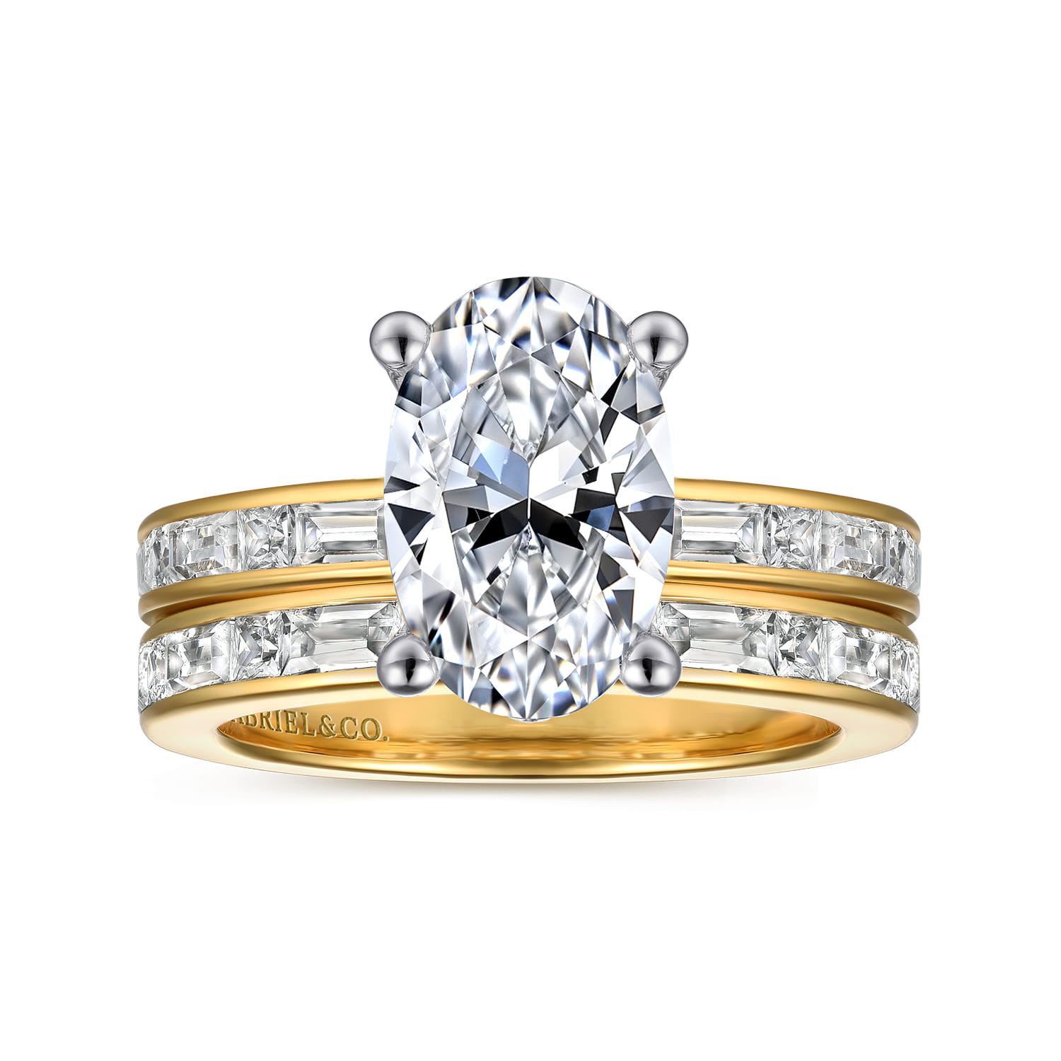 Jonah - 14K White-Yellow Gold Channel Set Baguette Oval Diamond Engagement Ring - 0.8 ct - Shot 4