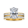 Jonah - 14K White-Yellow Gold Channel Set Baguette Oval Diamond Engagement Ring - 0.8 ct