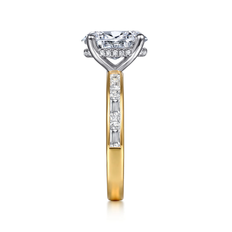 Jonah - 14K White-Yellow Gold Channel Set Baguette Oval Diamond Engagement Ring - 0.8 ct - Shot 5