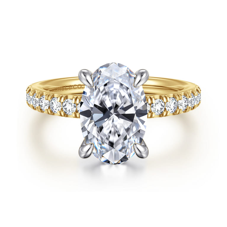 Aruba - 14K White-Yellow Gold Oval Shape Diamond Engagement Ring - 0.4 ct - Shot 1