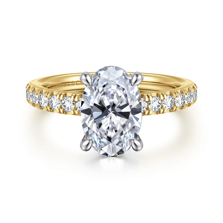 Aruba - 14K White-Yellow Gold Oval Diamond Engagement Ring - 0.4 ct - Shot 1