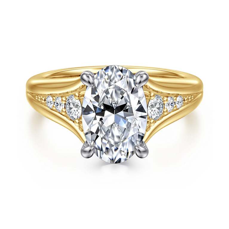 Bruno - 14K White-Yellow Gold Oval Diamond Engagement Ring - 0.3 ct - Shot 1