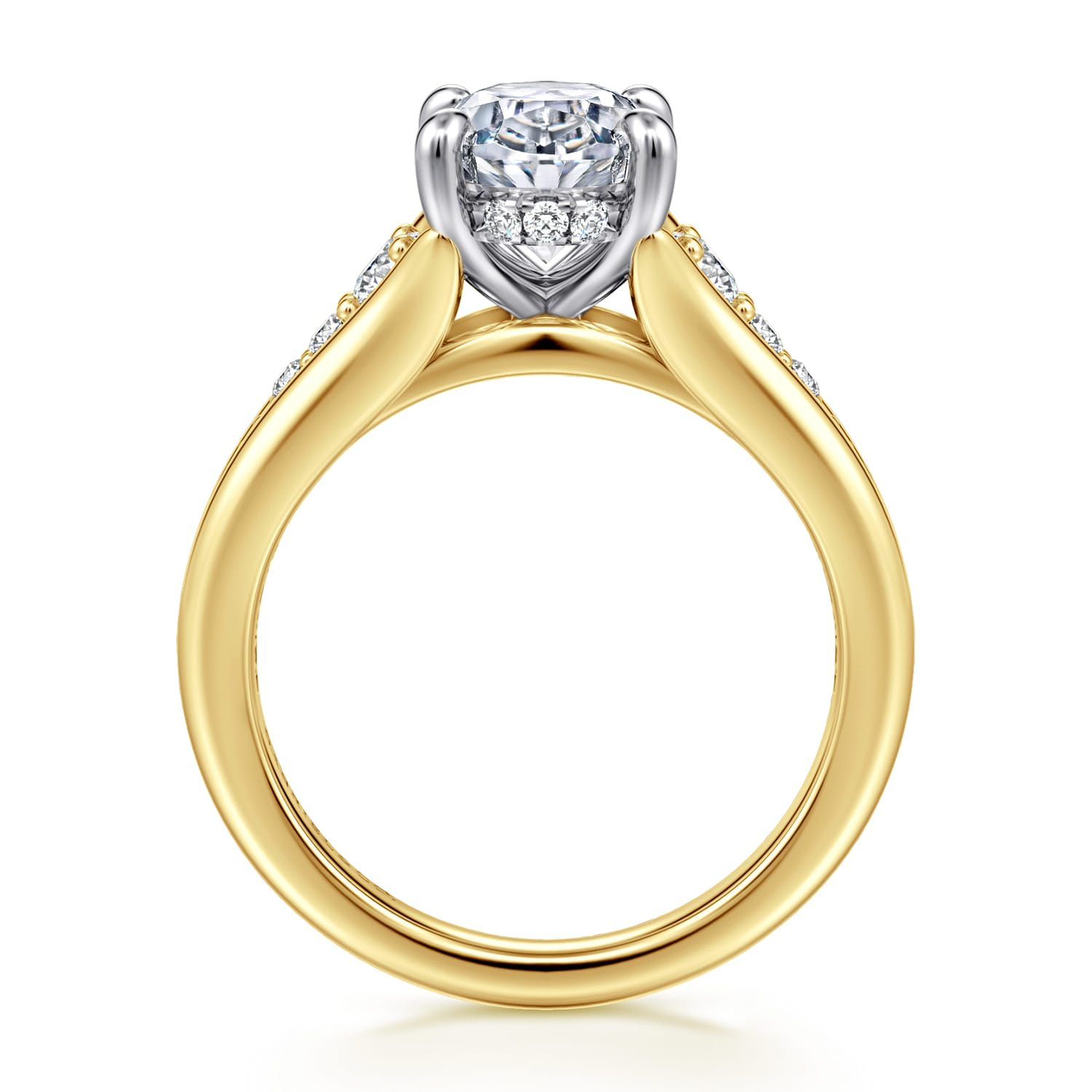 Bruno - 14K White-Yellow Gold Oval Diamond Engagement Ring - 0.3 ct - Shot 2