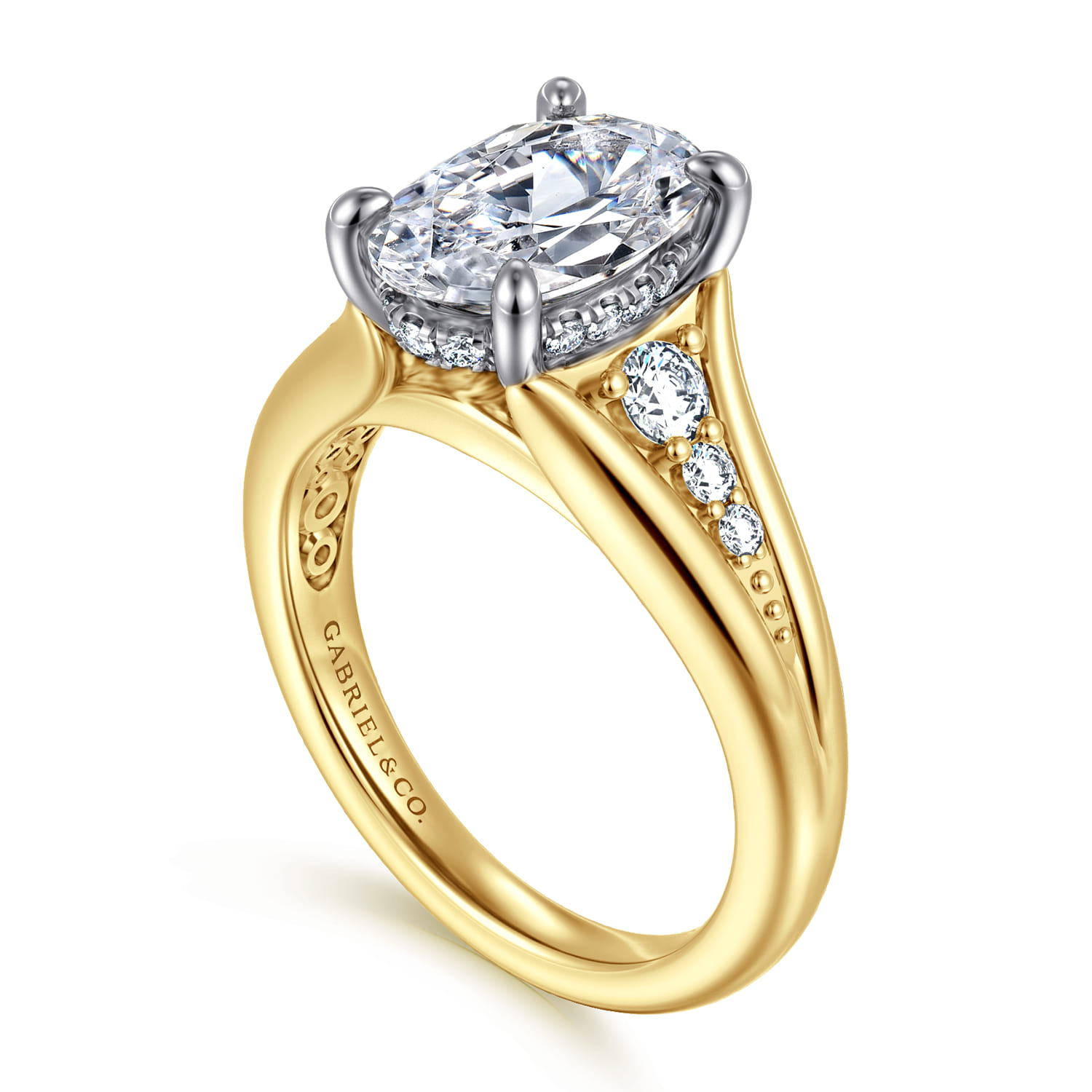 Bruno - 14K White-Yellow Gold Oval Diamond Engagement Ring - 0.3 ct - Shot 3