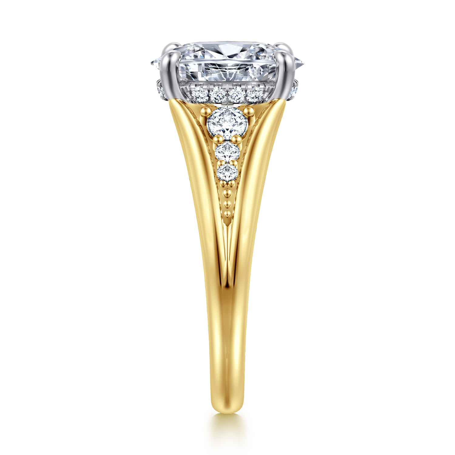 Bruno - 14K White-Yellow Gold Oval Diamond Engagement Ring - 0.3 ct - Shot 4