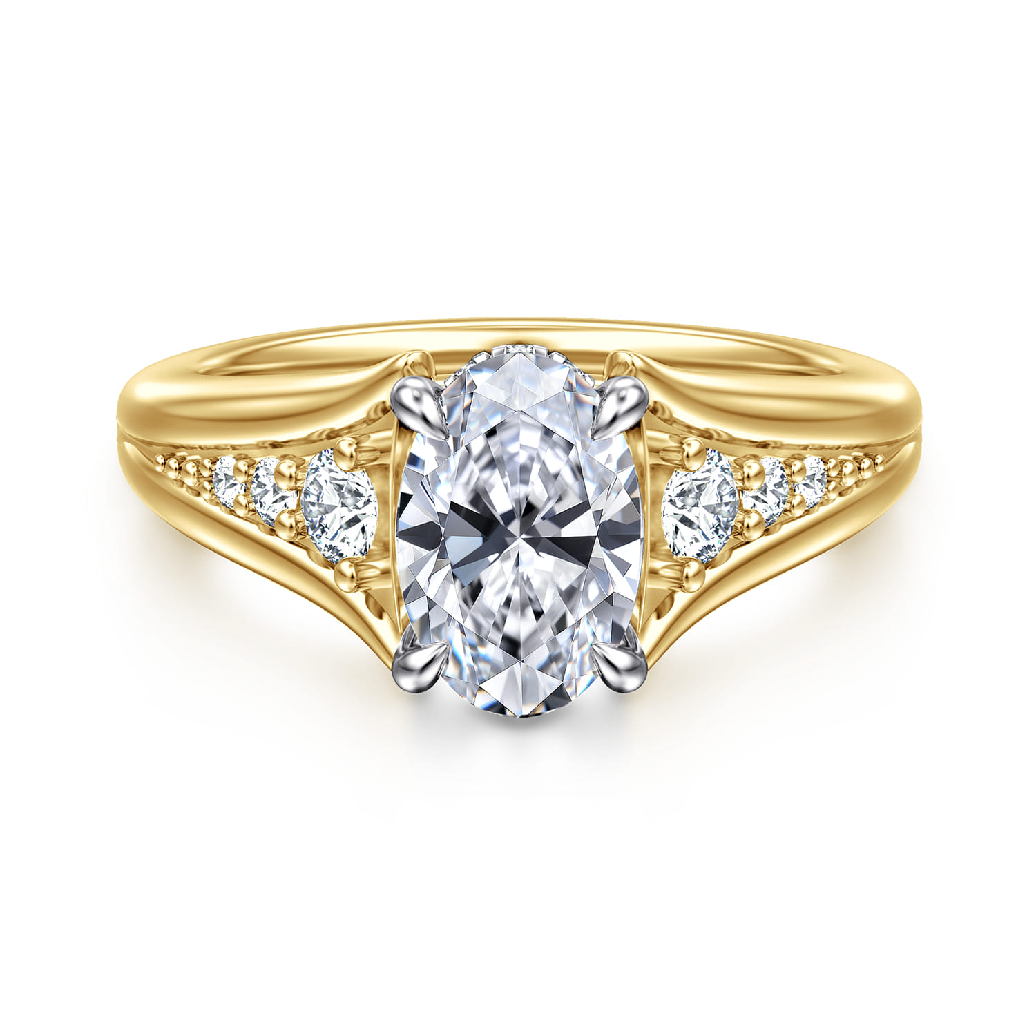 Bruno - 14K White-Yellow Gold Oval Diamond Engagement Ring - 0.3 ct - Shot 1