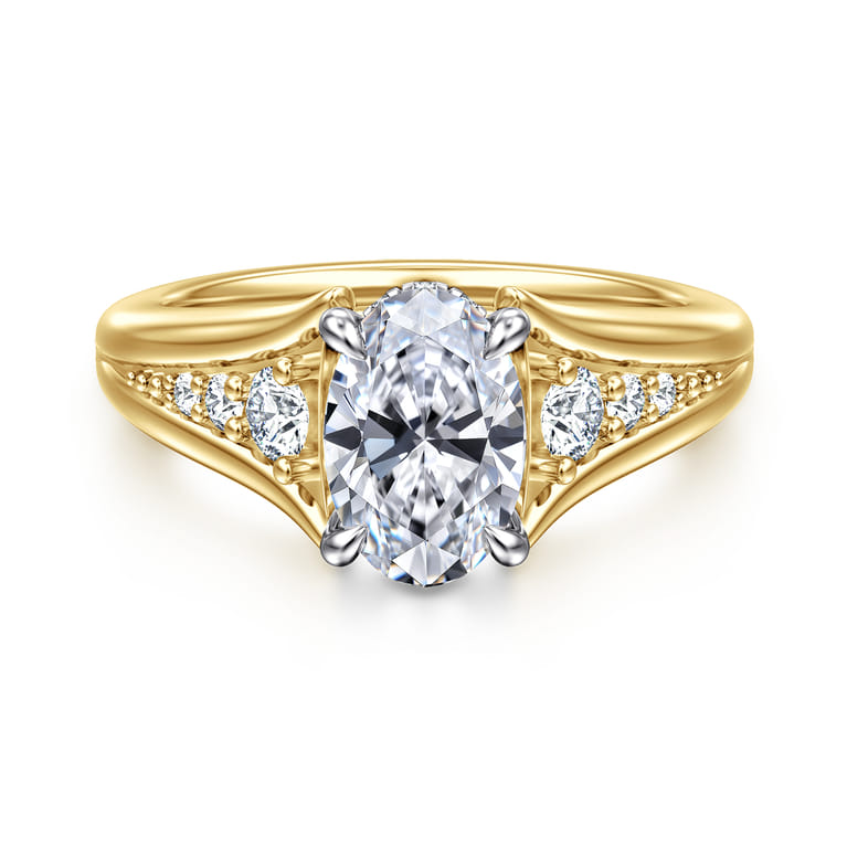 Bruno - 14K White-Yellow Gold Oval Diamond Engagement Ring - 0.3 ct - Shot 1
