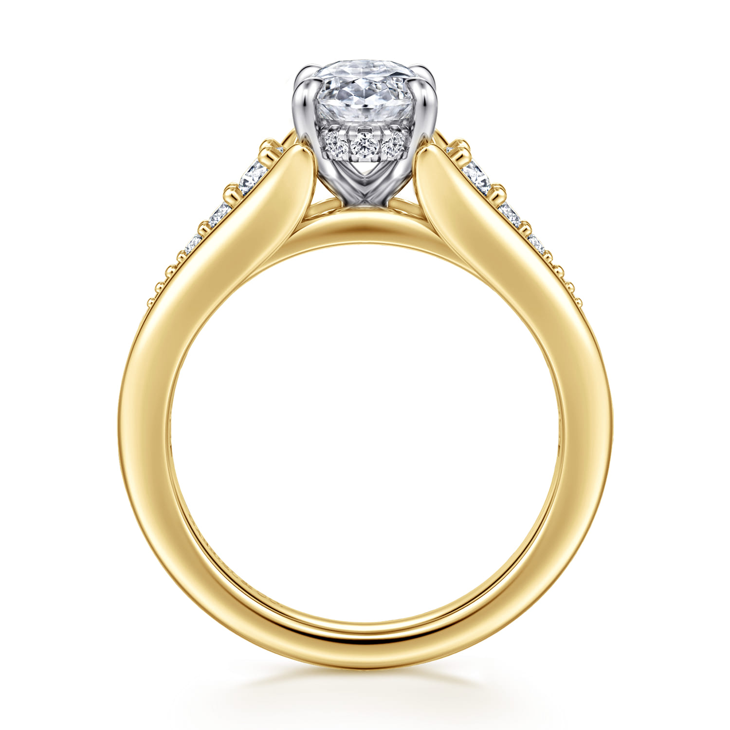 Bruno - 14K White-Yellow Gold Oval Diamond Engagement Ring - 0.3 ct - Shot 2