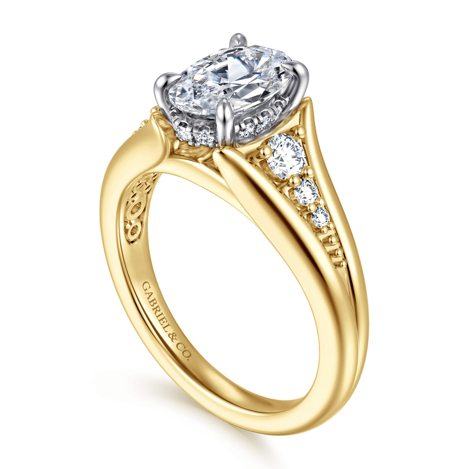 Bruno - 14K White-Yellow Gold Oval Diamond Engagement Ring - 0.3 ct - Shot 3