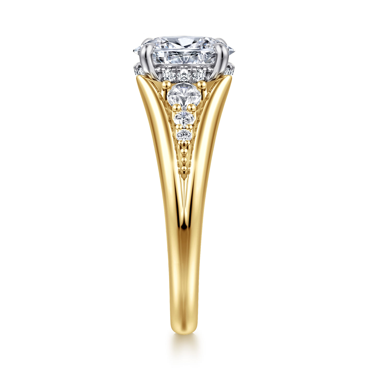 Bruno - 14K White-Yellow Gold Oval Diamond Engagement Ring - 0.3 ct - Shot 4