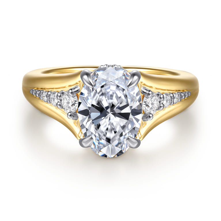 Bruno - 14K White-Yellow Gold Oval Diamond Engagement Ring - 0.3 ct - Shot 1