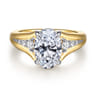 Bruno - 14K White-Yellow Gold Oval Diamond Engagement Ring - 0.3 ct