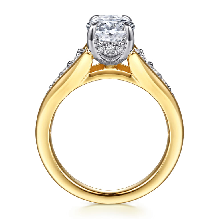 Bruno - 14K White-Yellow Gold Oval Diamond Engagement Ring - 0.3 ct - Shot 2