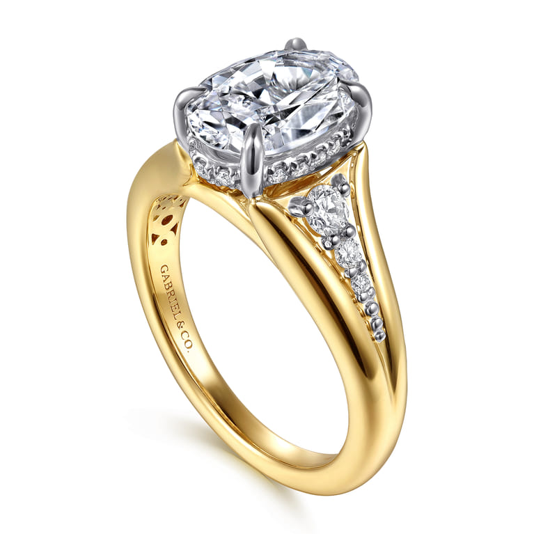 Bruno - 14K White-Yellow Gold Oval Diamond Engagement Ring - 0.3 ct - Shot 3