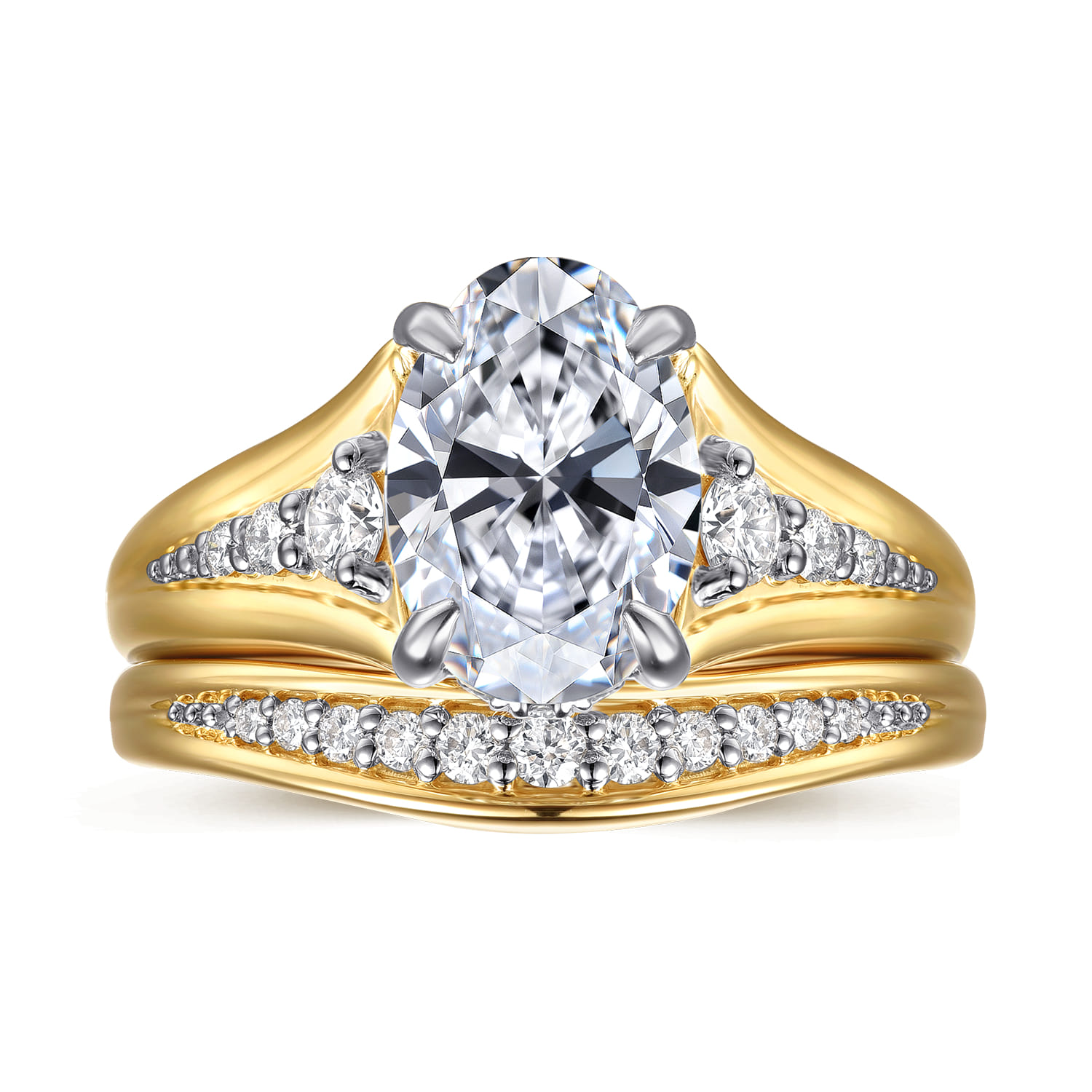 Bruno - 14K White-Yellow Gold Oval Diamond Engagement Ring - 0.3 ct - Shot 4