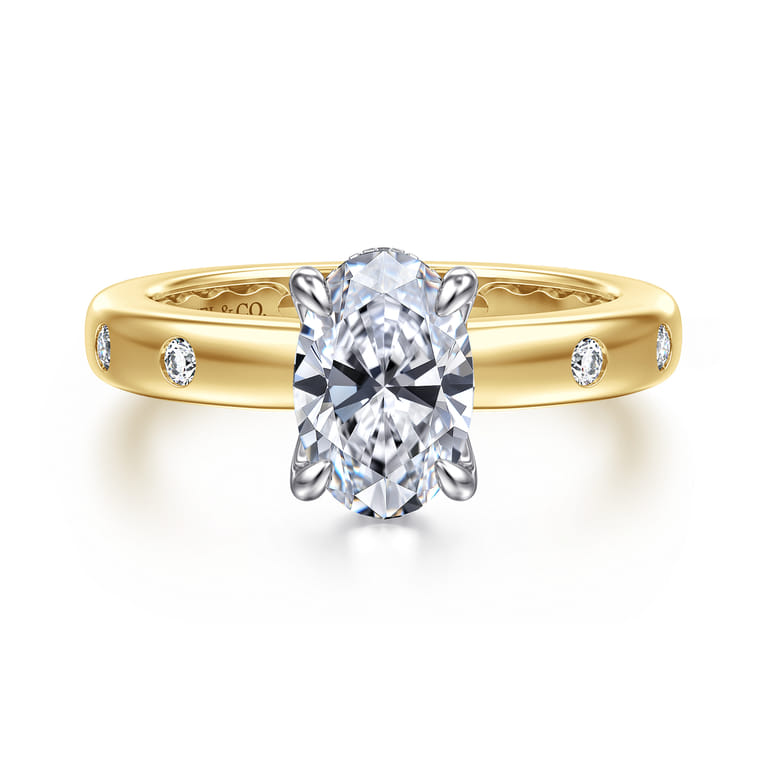 Cabata - 14K White-Yellow Gold Oval Diamond Engagement Ring - 0.2 ct - Shot 1