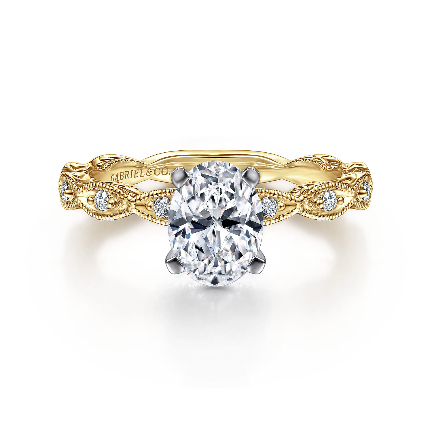 Sadie - 14K White-Yellow Gold Oval Diamond Engagement Ring - 0.12 ct - Shot 1