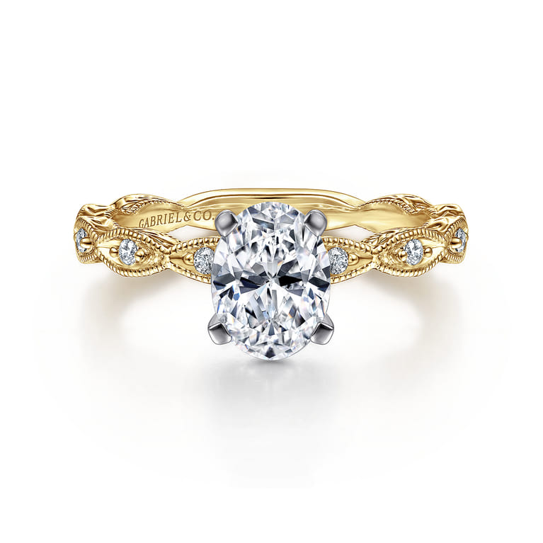 Sadie - 14K White-Yellow Gold Oval Diamond Engagement Ring - 0.12 ct - Shot 1