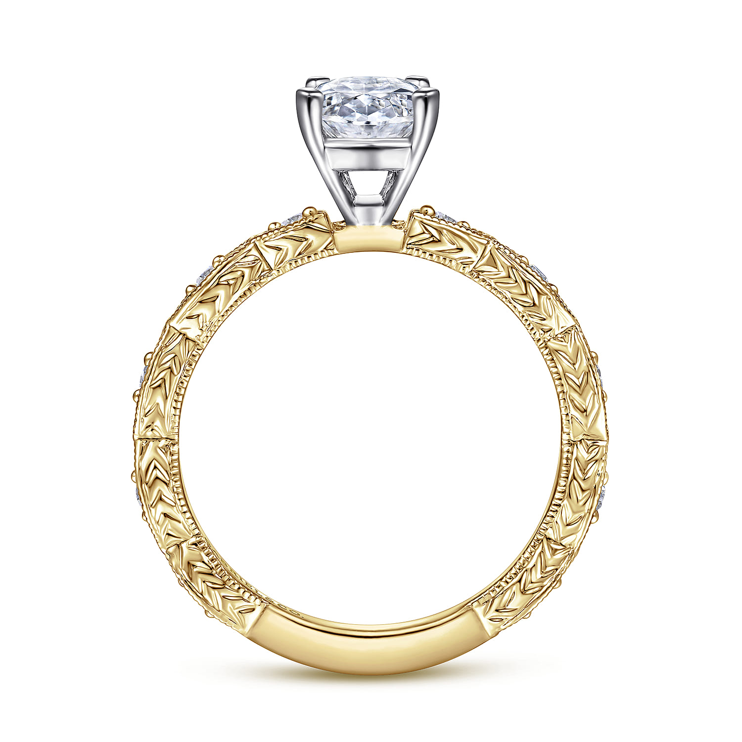Sadie - 14K White-Yellow Gold Oval Diamond Engagement Ring - 0.12 ct - Shot 2