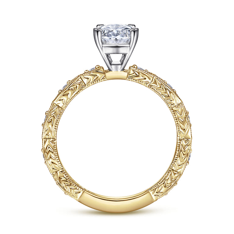 Sadie - 14K White-Yellow Gold Oval Diamond Engagement Ring - 0.12 ct - Shot 2