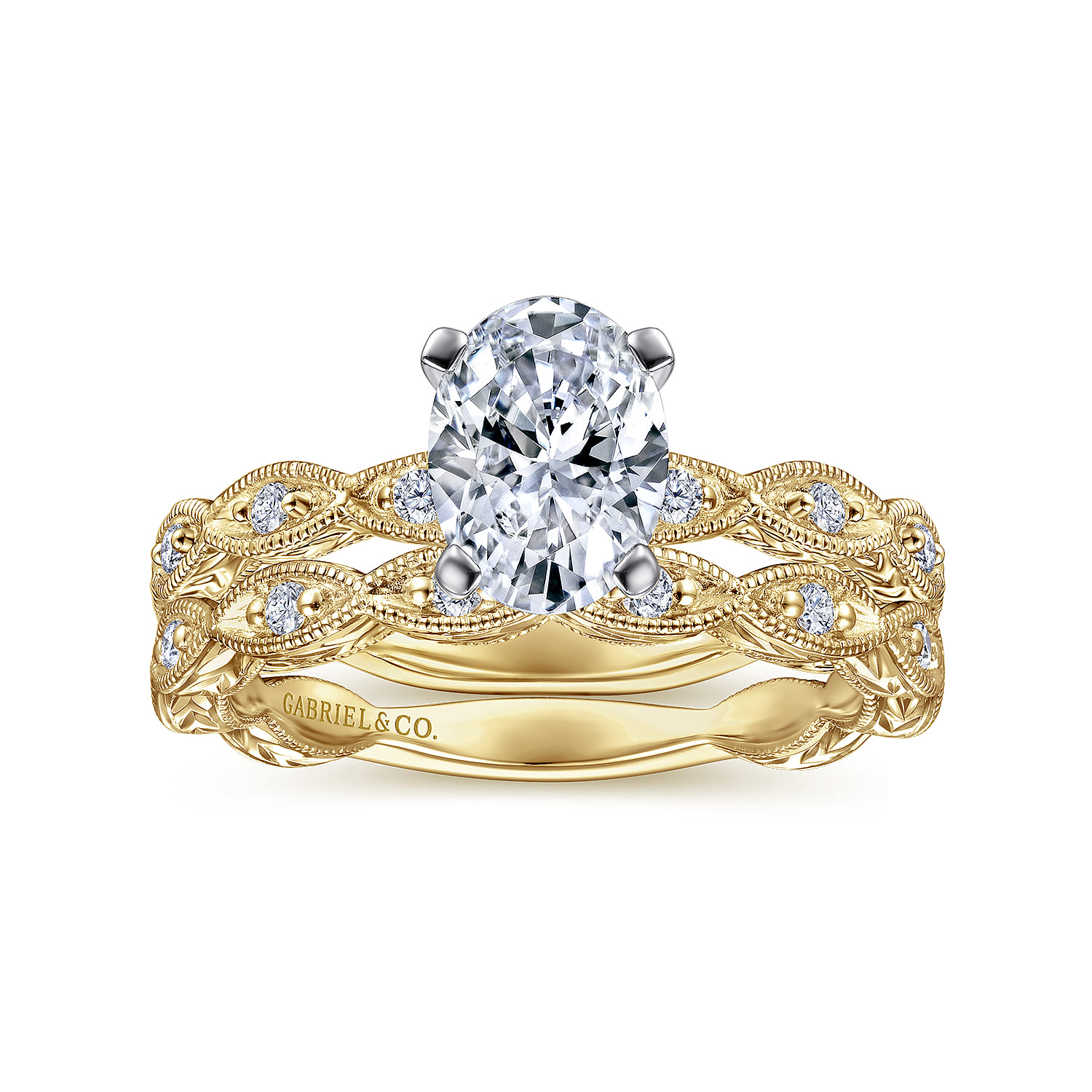 Sadie - 14K White-Yellow Gold Oval Diamond Engagement Ring - 0.12 ct - Shot 4