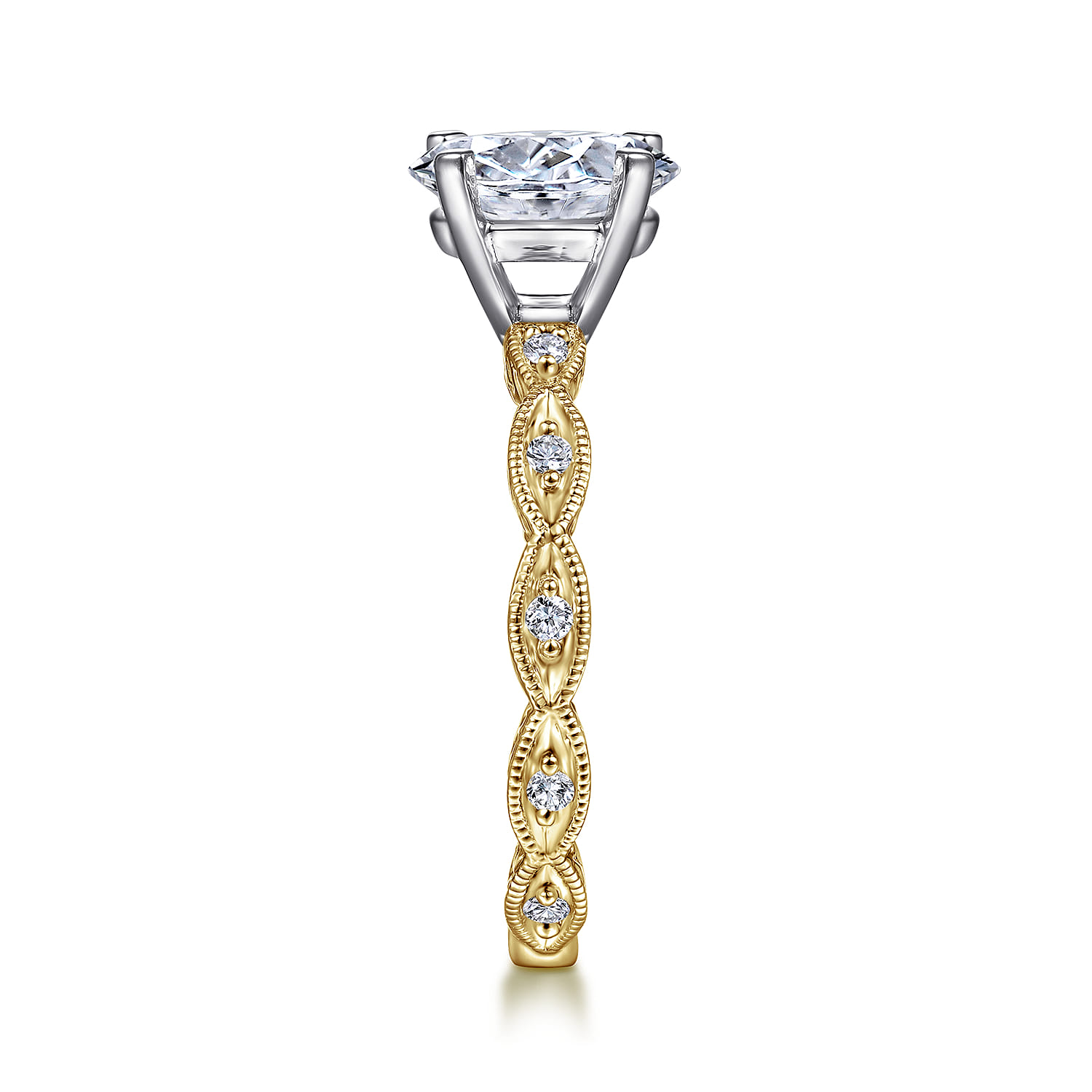 Sadie - 14K White-Yellow Gold Oval Diamond Engagement Ring - 0.12 ct - Shot 5
