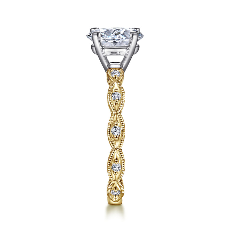 Sadie - 14K White-Yellow Gold Oval Diamond Engagement Ring - 0.12 ct - Shot 5