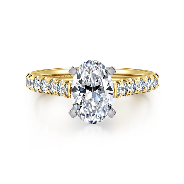 Erica - 14K White-Yellow Gold Oval Diamond Engagement Ring - 0.5 ct - Shot 1