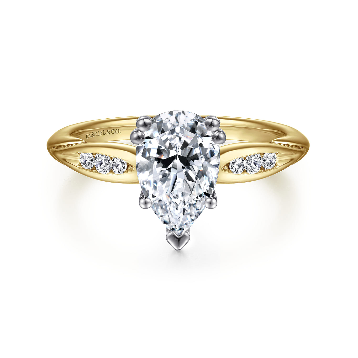 Quinn - 14K White-Yellow Gold Pear Shape Diamond Channel Set Engagement Ring - 0.09 ct - Shot 1