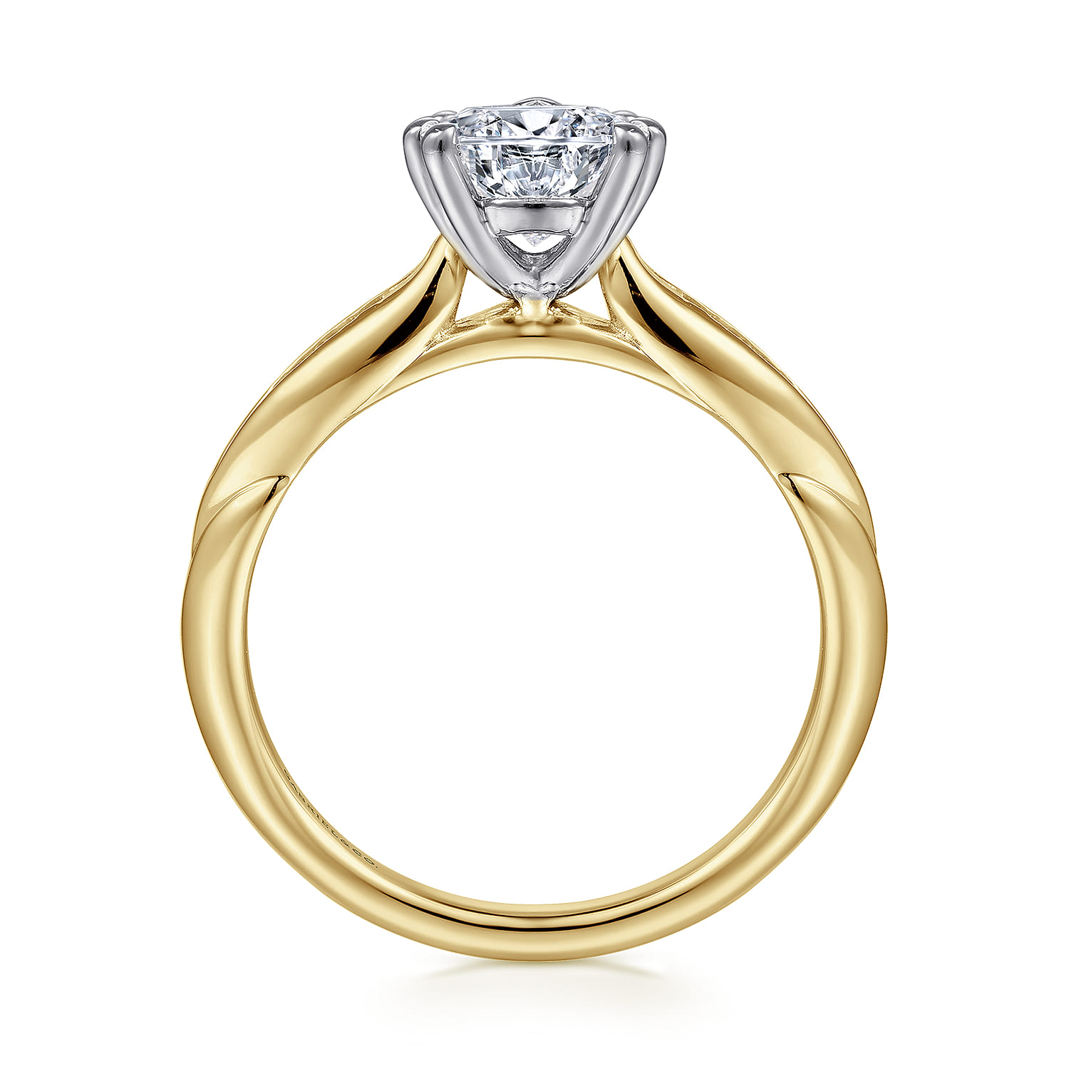 Quinn - 14K White-Yellow Gold Pear Shape Diamond Channel Set Engagement Ring - 0.09 ct - Shot 2
