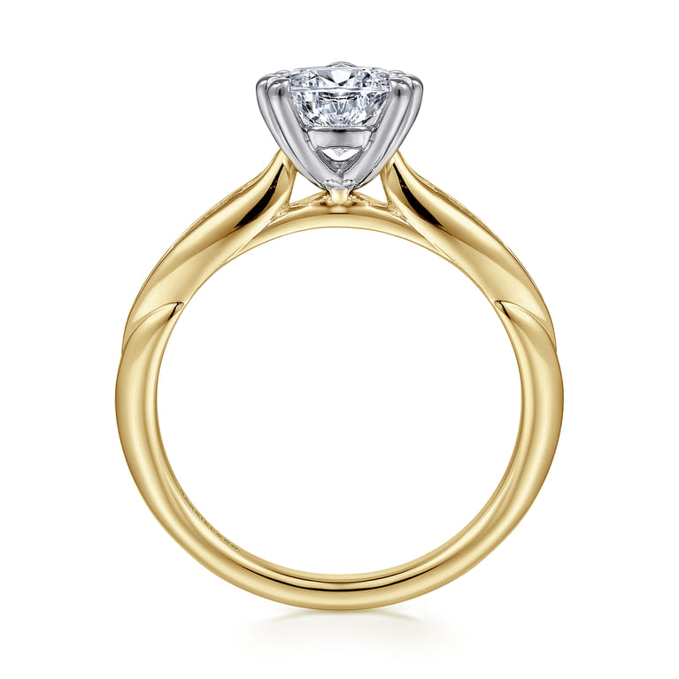 Quinn - 14K White-Yellow Gold Pear Shape Diamond Channel Set Engagement Ring - 0.09 ct - Shot 2