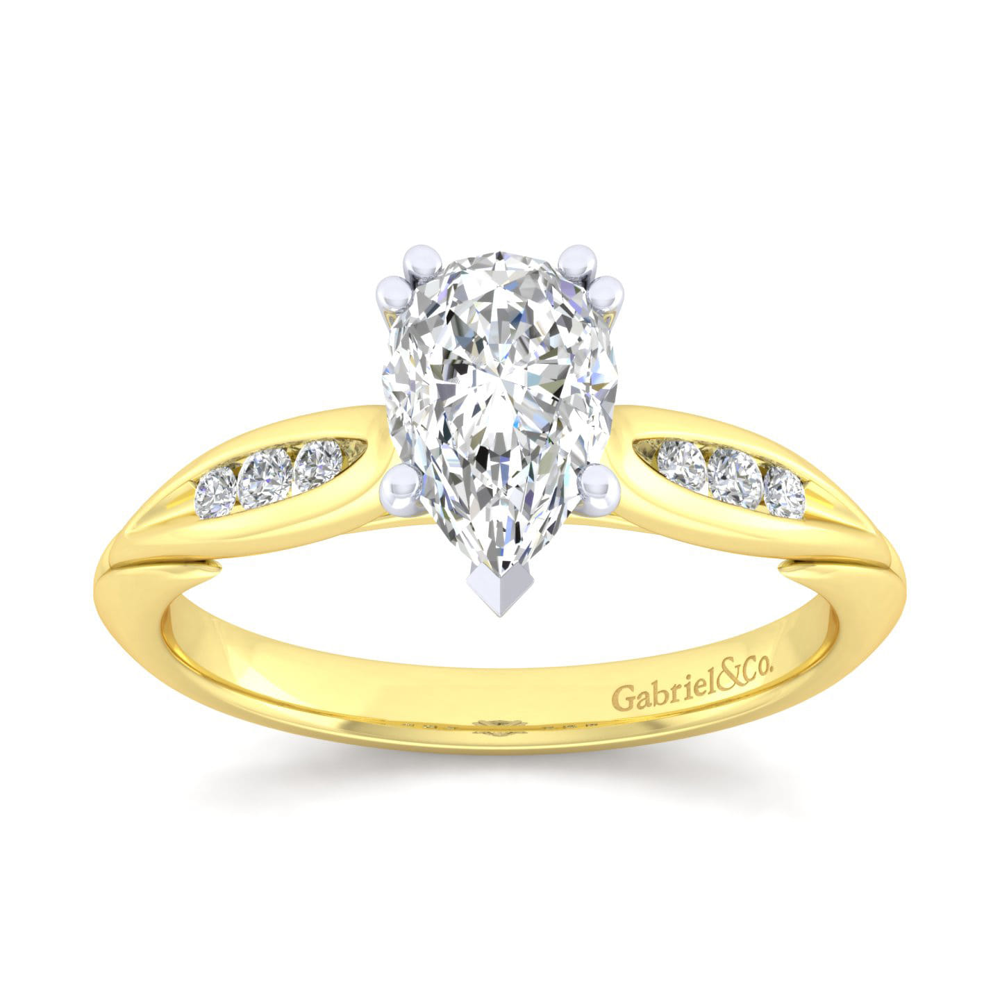 Quinn - 14K White-Yellow Gold Pear Shape Diamond Channel Set Engagement Ring - 0.09 ct - Shot 5